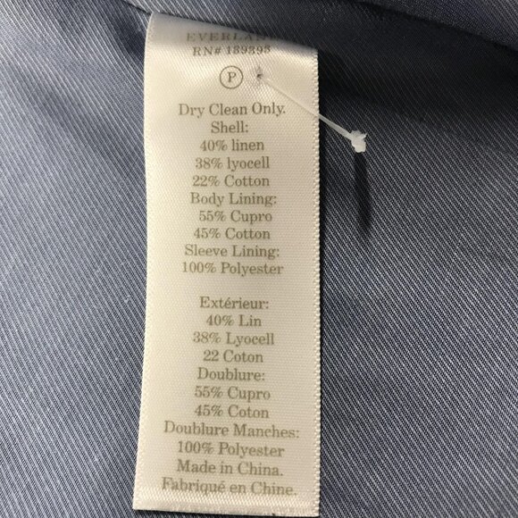 Everlane Blazer Womens 00 Light Blue Linen Blend 2 Button Tailored Office Career - Picture 3 of 9